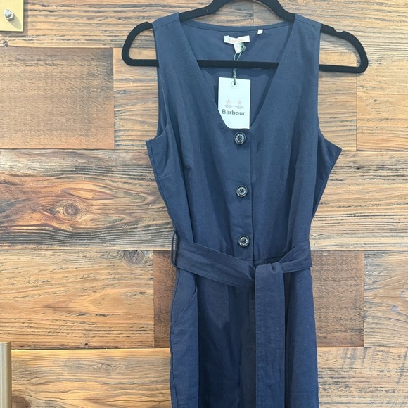 Barbour Dark Blue Penrose Button-Down Cotton/Linen Belted Jumpsuit NWT - Picture 11 of 12